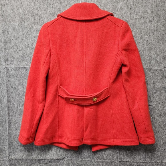 J. Crew Pea Coat Women 4 Red Stadium Cloth by Nello Gori Gold Buttons FLAWS READ - Picture 6 of 14